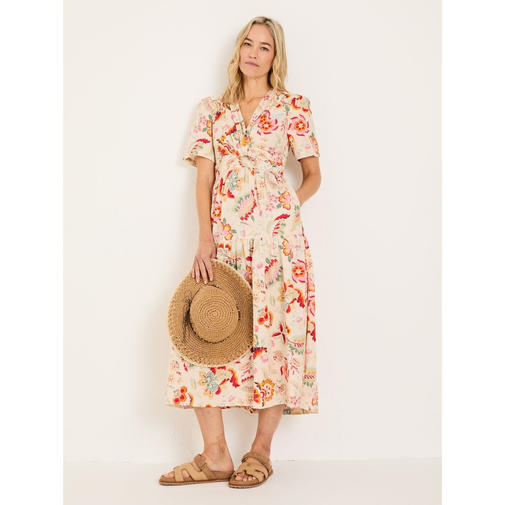 FatFace Womens Floral Paisley Twist Front Tiered Midi Dress Cream US 10 R